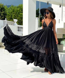Дамска дълга рокля с дантела NI1597 черен 