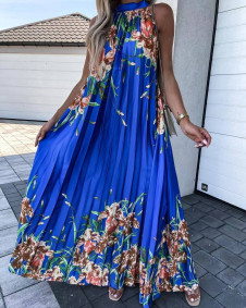 Дамска дълга рокля с флорални мотиви FG1425 син