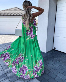 Дамска дълга рокля с флорални мотиви FG1425 зелен 