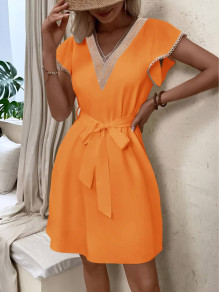 Дамска рокля с дантелен кант AA1808 оранжев 