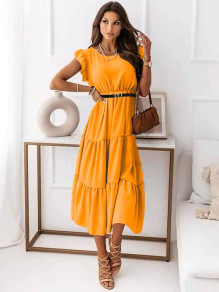 Дамска рокля под коляното K21896 оранжев 