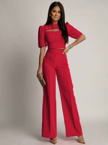 Дамски комплект блуза и панталон 24220 червен 
