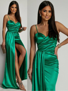 Дамска елегантна дълга рокля K5479 зелен 