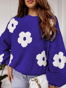 Дамски пуловер цветя K88288 син 