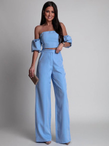 Дамски комплект блуза и панталон 24619 светло син 