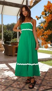 Дамска дълга рокля с кант FH2803 зелен 