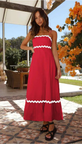 Дамска дълга рокля с кант FH2803 червен 