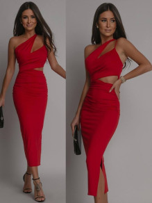 Дамска ефектна рокля K6381 червен 