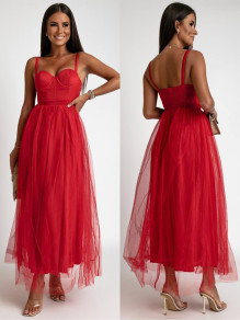 Дамска дълга рокля тюл K9311 червен 