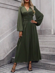 Дамска дълга рокля K6127 маслено зелен 