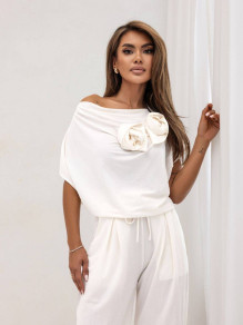 Дамски комплект блуза и панталон 243110 бял