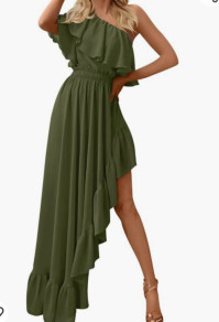 Дамска асиметрична рокля L8842 маслено зелен 