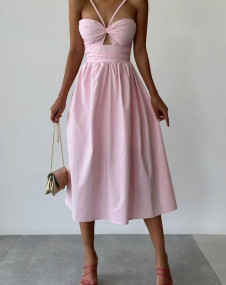 Дамска рокля с дължина под коляното H4572 розов 