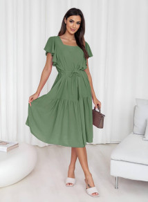 Дамска рокля с дължина под коляното A1743 маслено зелен 