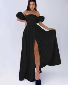 Дамска дълга сатенена рокля L8513 черен 