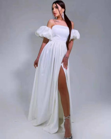 Дамска дълга сатенена рокля L8513 бял