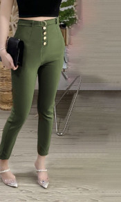 Дамски панталон с колан K99944 тъмно зелен 