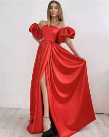 Дамска дълга сатенена рокля L8513 червен 