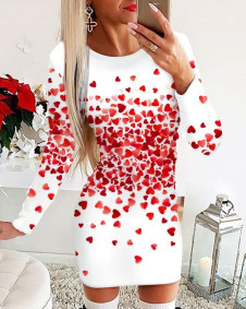 Дамска къса рокля с принт Сърца T0812 бял
