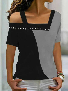 Дамска блуза с ефектно деколте J71028 сив