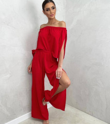 Дамски комплект блуза и панталон H4575 червен 