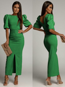 Дамска елегантна рокля с набор и цепка K5803 зелен 