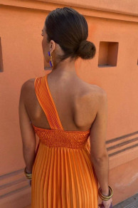 Дамска рокля солей с едно рамо LT6540 оранжев 