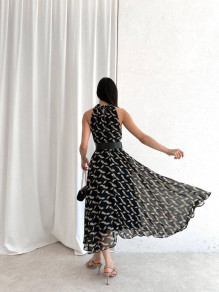 Дамска дълга рокля Солей с колан LT9553 черен 