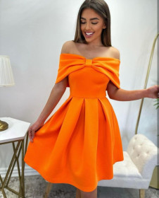 Дамска рокля с панделка L8870 оранжев 