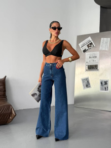 Дамски сини wide leg дънки с висока талия SQ14352