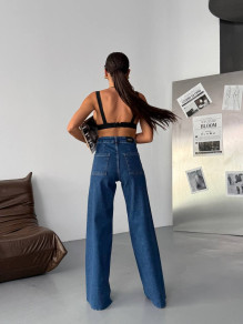 Дамски сини wide leg дънки с висока талия SQ14352