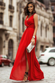 Дамска дълга рокля с цепка L8863 червен 