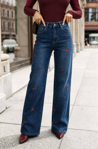Дамски wide leg дънки с бродерия KM696