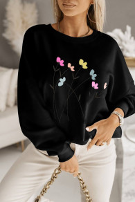 Дамска свободна блуза с цветя P5397 черен 