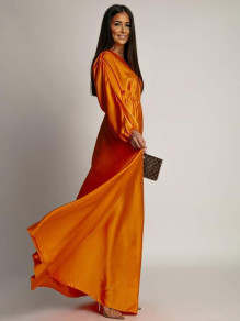Дамска сатенена рокля 8547 оранжев 