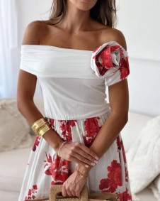 Дамска рокля с цвете акцент 24662 червен 