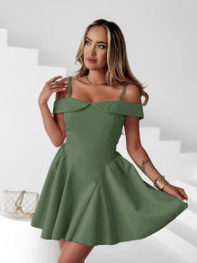 Дамска разкроена рокля A1877 маслено зелен 