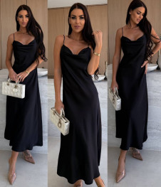 Дамска дълга сатенена рокля L9342 черен