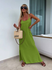 Дамска свободна дълга рокля A1889 светло зелен 