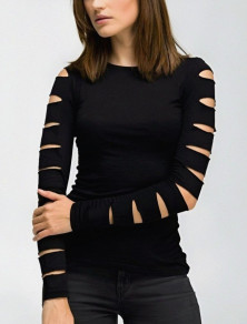 Дамска блуза с ефектно изрязани ръкави J20001 черен
