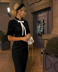 Дамска елегантна рокля букле с брошка NI2051 черен 