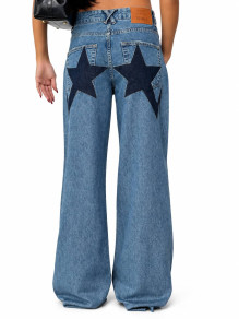 Дамски дънки Wide Leg със звезди ESQ15941