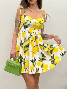 Дамска рокля с връзки 241243 жълт 