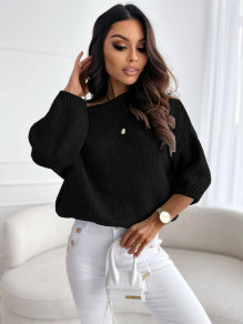 Дамски едноцветен пуловер K908 черен 