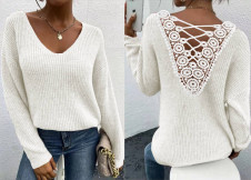 Дамски атрактивен пуловер K88277 бял 