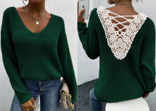 Дамски атрактивен пуловер K88277 зелен 