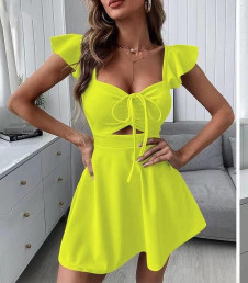 Дамска къса рокля 22829 жълт - зелен 
