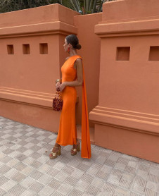 Дамска ефектна дълга рокля LT6188 оранжев 