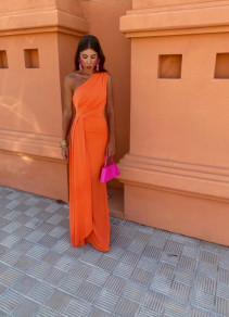 Дамска дълга елегантна рокля LT6223 оранжев 