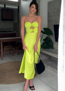 Дамска сатенена рокля LT6161 жълто-зелен 